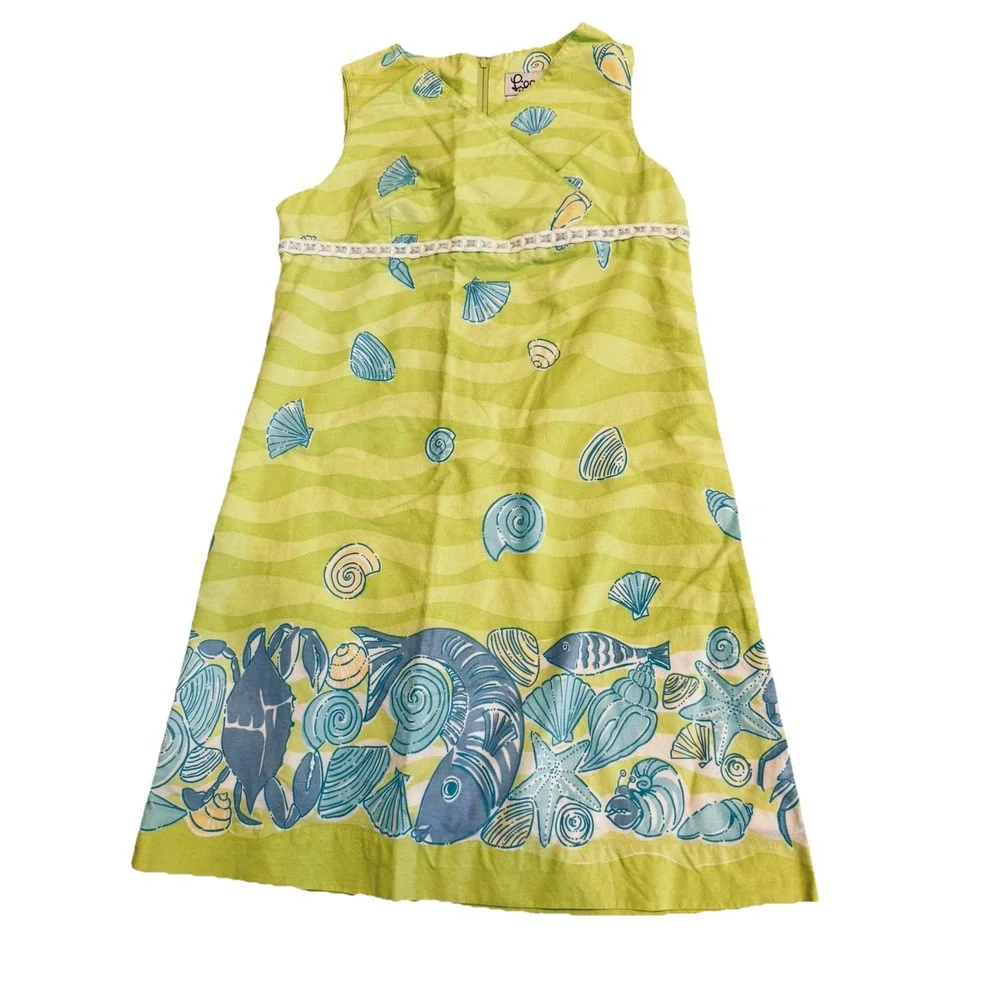 Vintage Lilly Pulitzer Dress Low Tide Shift Clam Fish Beach Ocean Girls 10 - Picture 1 of 5